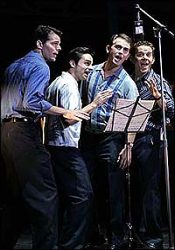 J. Robert Spencer, David Noroa (non presente nel cast di Broadway), Daniel Reichard e Christian Hoff, nella produzione di La Jolla Playhouse  di "Jersey Boys"