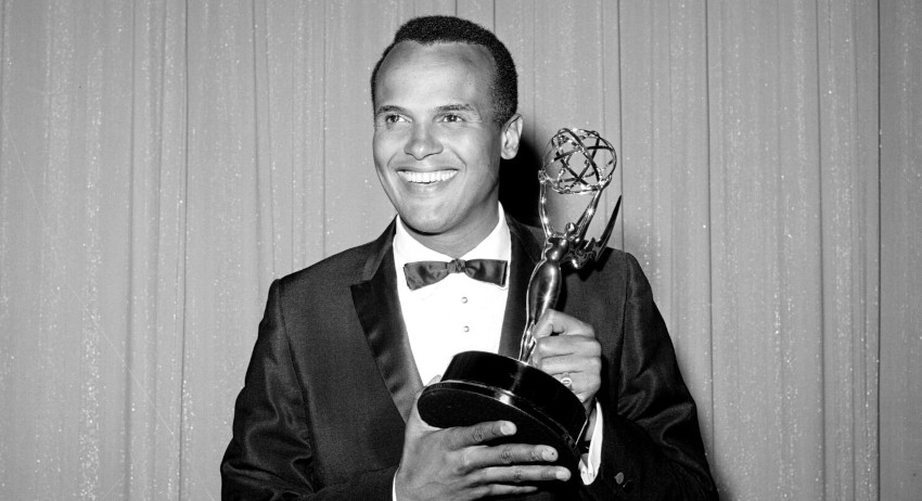 Harry Belafonte Holding Emmy Award