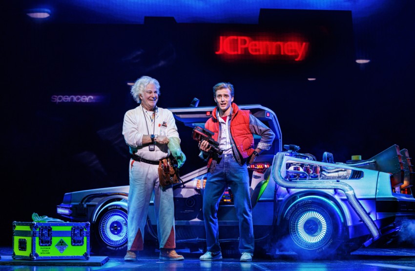 BACK TO THE FUTURE TOUR. Roger Bart (Doc Brown) and Axel Duffy (Marty McFly). Credit Daniel Boud (3)
