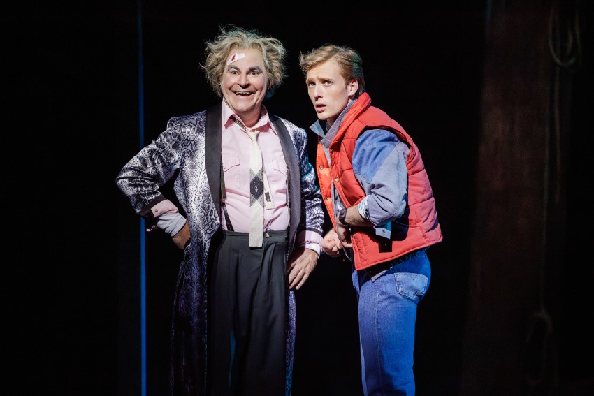 BACK TO THE FUTURE TOUR. Roger Bart (Doc Brown) and Axel Duffy (Marty McFly). Credit Daniel Boud (4)