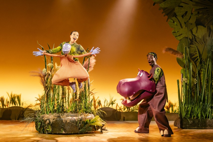Roald Dahl's THE ENORMOUS CROCODILE THE MUSICAL. Marienella Phillips (Muggle Wump the Monkey) and Jordan Eskeisa (Humpy Rumpy the Hippopotamus). Photo by Danny Kaan