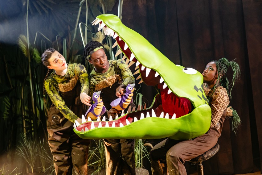 Roald Dahl's THE ENORMOUS CROCODILE THE MUSICAL. Ciara Hudson, Jordan Eskeisa and Chelsea Da Silva (The Enormous Crocodile). Photo by Danny Kaan